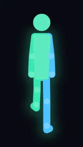 The in-app guide figure performing front kick
